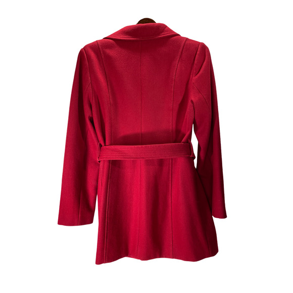 Twee PELLE Studio Womens Medium Button Wool Blend Red Walking Pea Mob Wife Coat - Picture 3 of 11